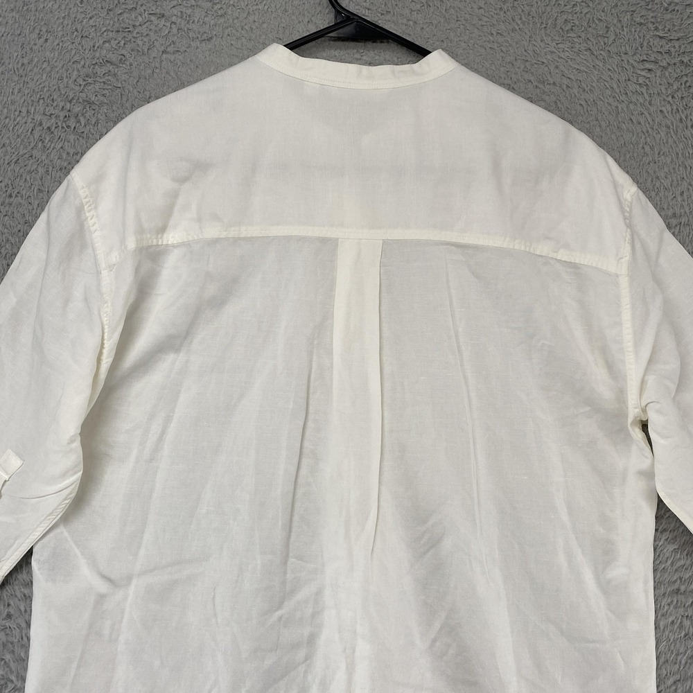 Uniqlo Linen Top Womens Medium Button Up Minimalist Capsule Collarless White - Picture 10 of 12